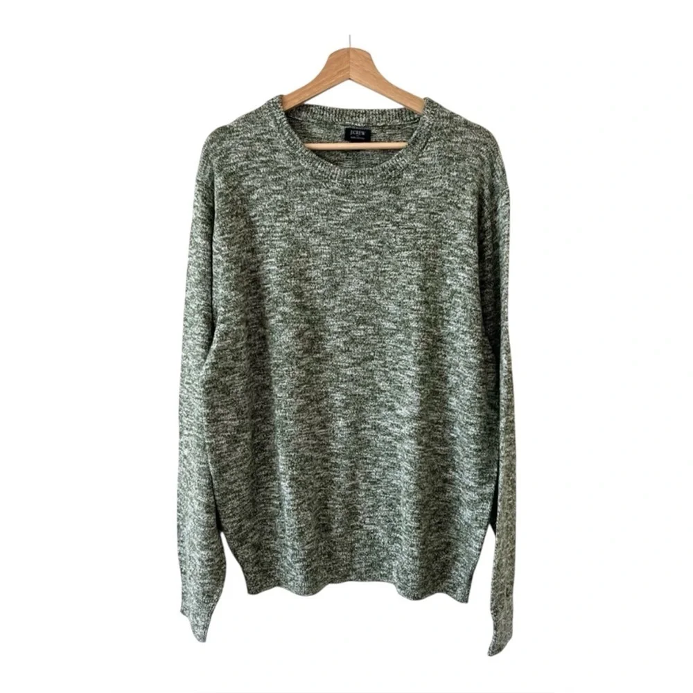NWT J.Crew 100% Cotton Marled Slub Crewneck Sweater Heather Green XL